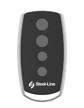 Steel-Line garage remote control with four buttons.