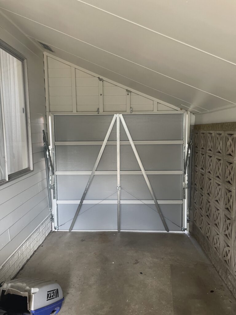 Closed garage door in a residential setting