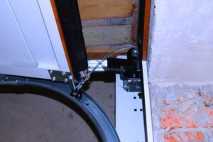 Garage door spring and cable mechanism close-up