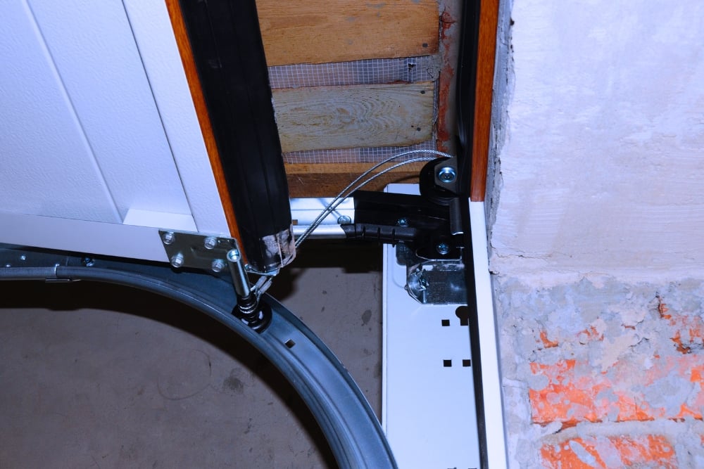 Garage door spring and cable mechanism close-up