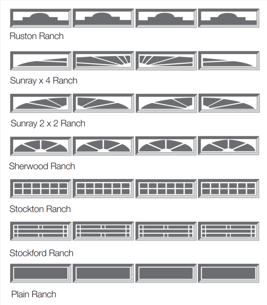 Ranch profile sectional garage door window insert options